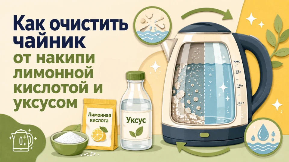 Как очистить чайник от накипи лимонной кислотой и уксусом